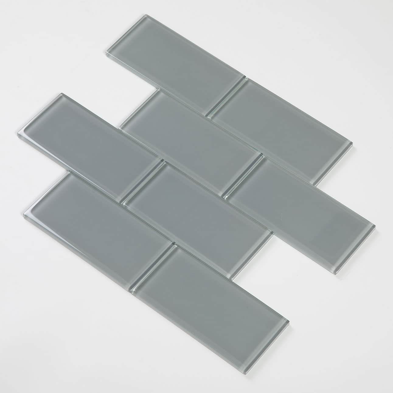 Ture Grey Glass Subway Tile 3 x 6 Inch (40-Pack, 5 Sq.Ft)